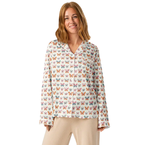 Long Sleeve Pajama Top Silky Butterfly Print Comfort - Dipaliz - Clothing Tops