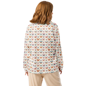 Long Sleeve Pajama Top Silky Butterfly Print Comfort - Dipaliz - Clothing Tops