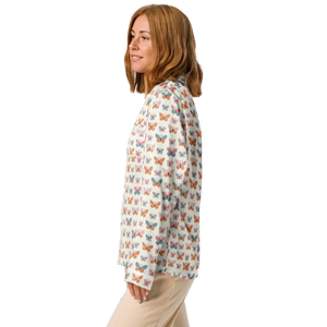 Long Sleeve Pajama Top Silky Butterfly Print Comfort - Dipaliz - Clothing Tops