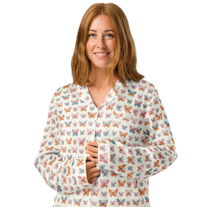 Long Sleeve Pajama Top Silky Butterfly Print Comfort - Dipaliz - Clothing Tops