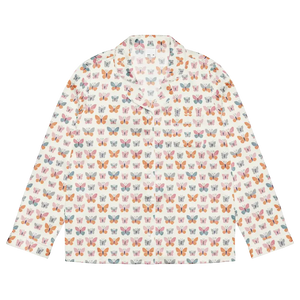 Long Sleeve Pajama Top Silky Butterfly Print Comfort - Dipaliz - Clothing Tops