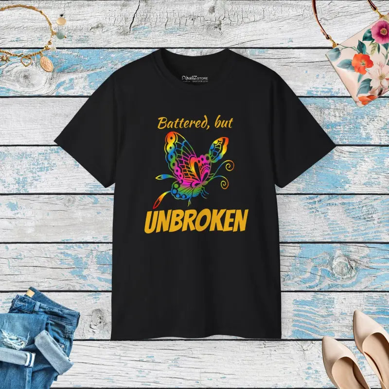 Battered but Unbroken Butterfly Ultra Cotton Tee - Black / s T-shirt