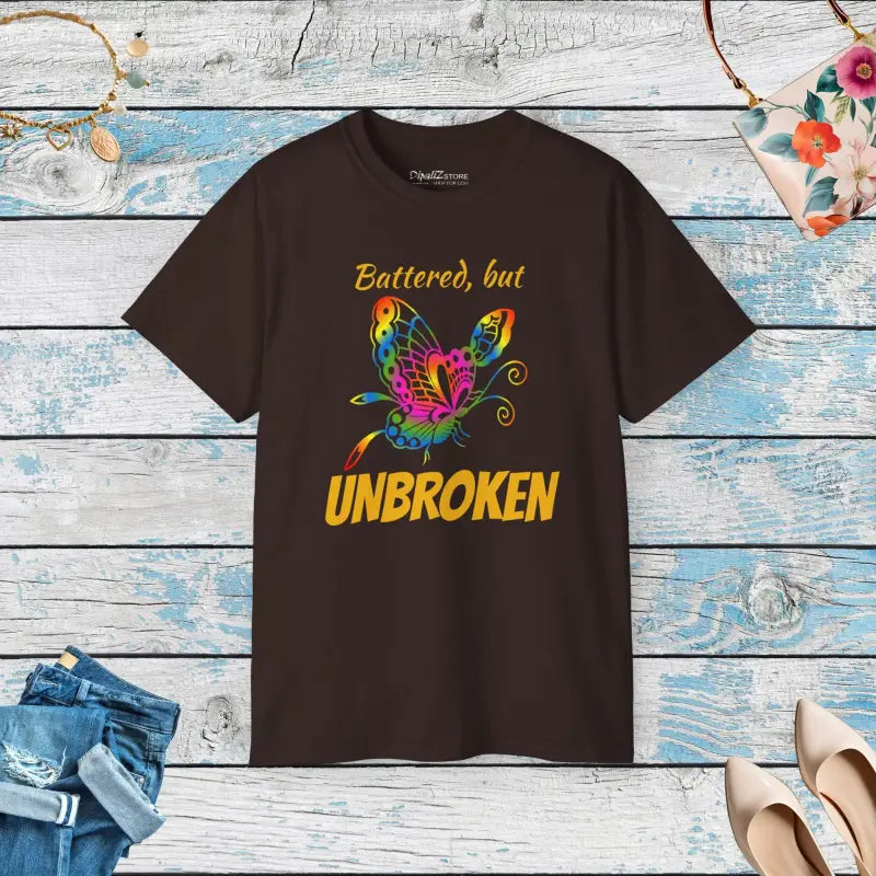 Battered but Unbroken Butterfly Ultra Cotton Tee - Dark Chocolate / s T-shirt