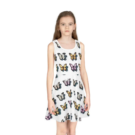 Flutter in Butterflies Girls’ Sleeveless Sundress - Seam Thread Color Automatically Matched to Design / 2t All Over