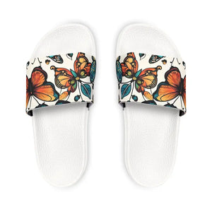 Youth Pu Slide Sandals - Colorful Graphic Butterflies - Dipaliz