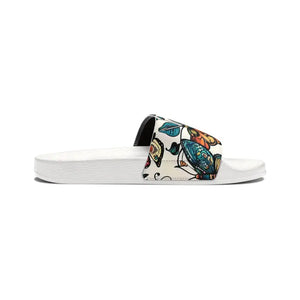 Youth Pu Slide Sandals - Colorful Graphic Butterflies - Dipaliz