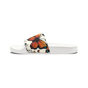 Youth Pu Slide Sandals - Colorful Graphic Butterflies - Dipaliz