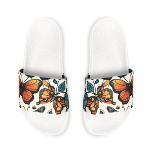 Youth Pu Slide Sandals - Colorful Graphic Butterflies - Dipaliz