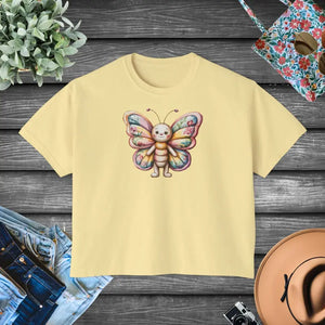 Butterfly Graphic Boxy Tee Ring-spun Cotton Comfort - Dipaliz - Butter / s - T-shirts
