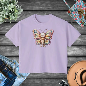 Butterfly Graphic Boxy Tee Ring-spun Cotton Comfort - Dipaliz - Orchid / s - T-shirts