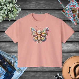 Butterfly Graphic Boxy Tee Ring-spun Cotton Comfort - Dipaliz - Peachy / s - T-shirts