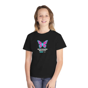 Butterfly Graphic Youth Tee – ?Buffering Beauty’ Neon Retro Shirt - T-shirts