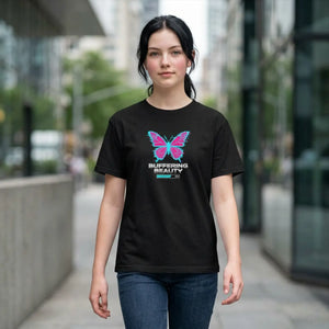 Butterfly Graphic Youth Tee – ?Buffering Beauty’ Neon Retro Shirt - T-shirts