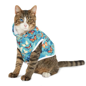 Butterfly Pattern Cat Hoodie White Rib - Trendy Feline Fashion - Dipaliz - Xxs / Pet Hoodies