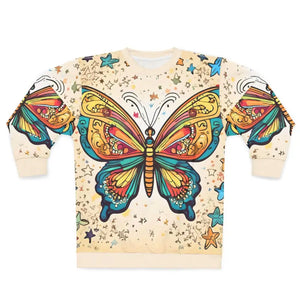 Unisex Sweatshirt Crew Neck Butterfly Print Cut - Dipaliz - Sweatshirts