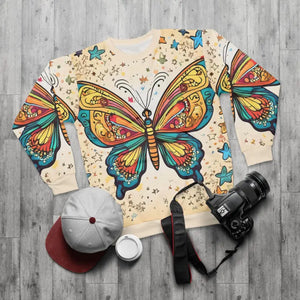 Unisex Sweatshirt Crew Neck Butterfly Print Cut - Dipaliz - Xs - Sweatshirts