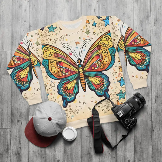 Unisex Butterfly Sweatshirt - Cool Crew Neck Fleece Comfort - Xs All Over Prints