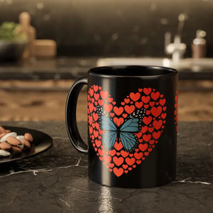 Butterfly Hearts Mug - Cozy Vibrant Ceramic Cup - Dipaliz - 11oz / Black - Mugs