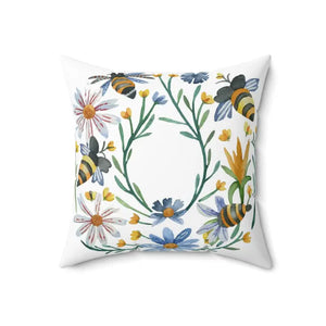 Spun Polyester Square Pillow Bees and Flowers Design - Dipaliz - Throw Pillows