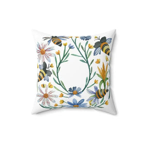 Spun Polyester Square Pillow Bees and Flowers Design - Dipaliz - Throw Pillows
