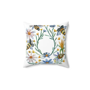 Spun Polyester Square Pillow Bees and Flowers Design - Dipaliz - Throw Pillows