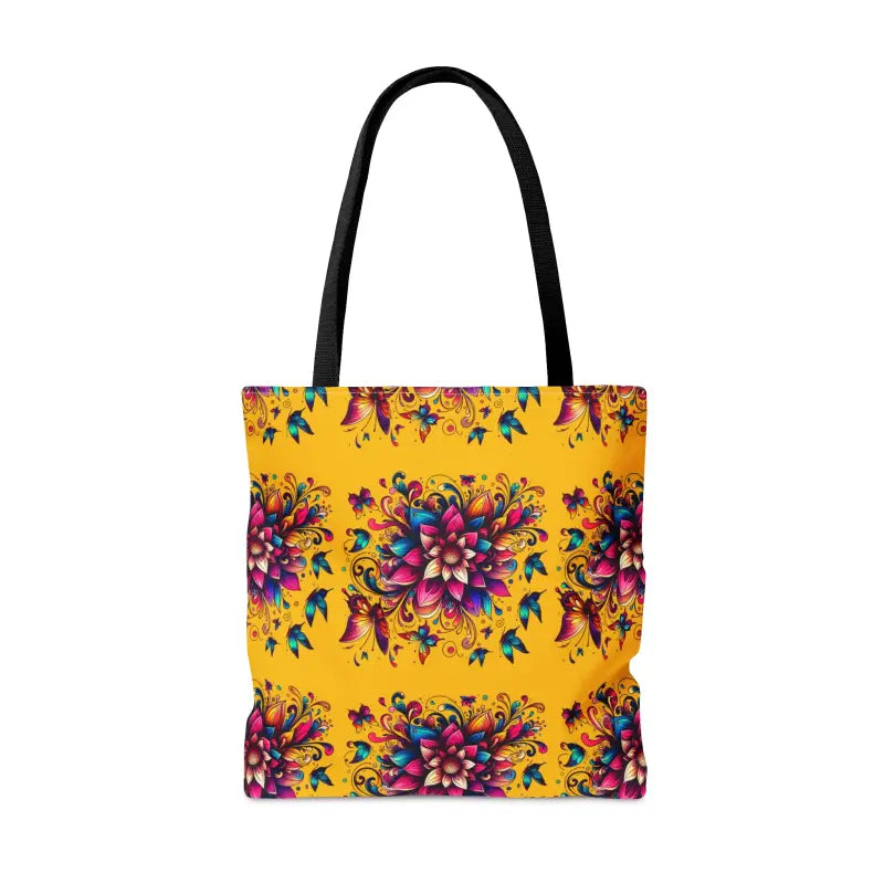 Buzzy Blossoms Yellow Tote: Flaunt Large Vibrant Flowers - Bags