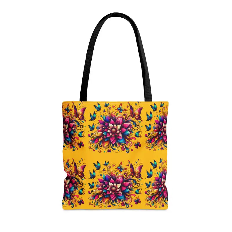 Buzzy Blossoms Yellow Tote: Flaunt Large Vibrant Flowers - Bags