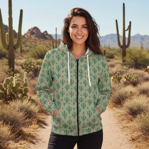 Cactus Print Unisex Zip Hoodie Cozy Layer Eco-friendly Fashion Great for Casual Outings Perfect Gift Nature Lovers