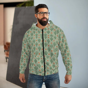 Cactus Print Unisex Zip Hoodie Cozy Layer Eco-friendly Fashion Great for Casual Outings Perfect Gift Nature Lovers
