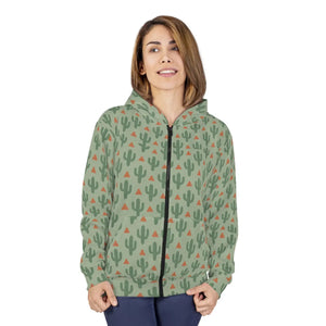 Cactus Print Unisex Zip Hoodie Cozy Layer Eco-friendly Fashion Great for Casual Outings Perfect Gift Nature Lovers