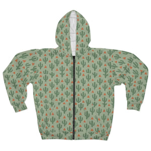 Cactus Print Unisex Zip Hoodie Cozy Layer Eco-friendly Fashion Great for Casual Outings Perfect Gift Nature Lovers