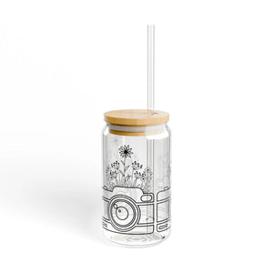 Wildflower Sipper Glass 16oz - Gasket-push Bamboo Lid - Dipaliz - Tumblers