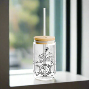 Wildflower Sipper Glass 16oz - Gasket-push Bamboo Lid - Dipaliz - Tumblers