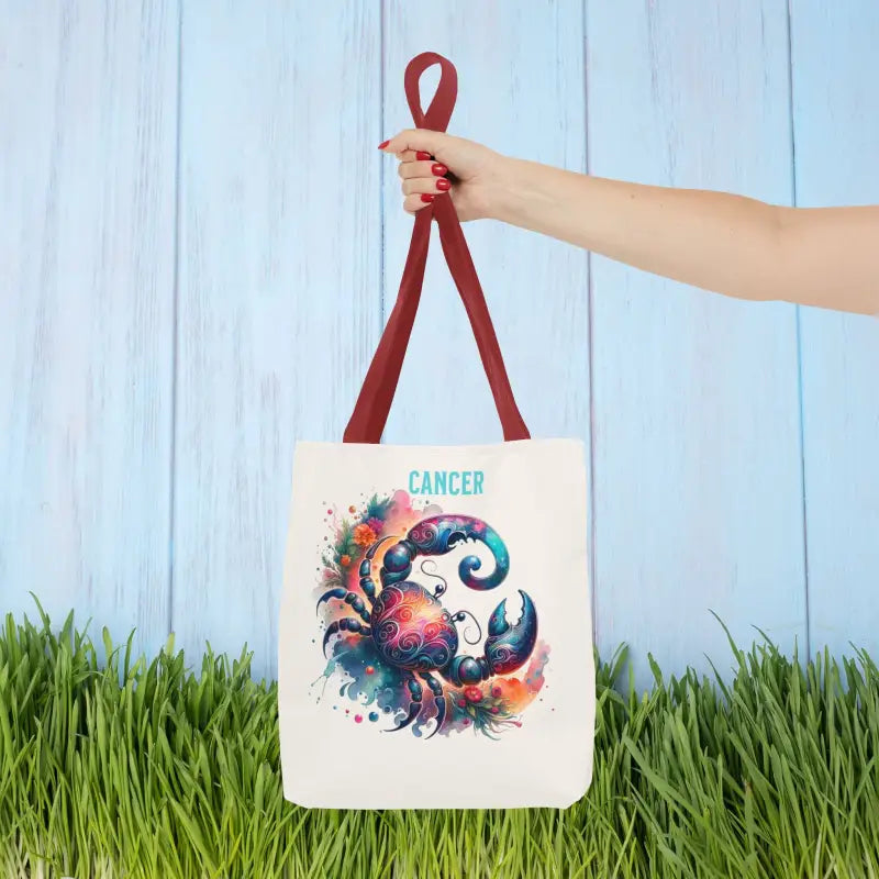 Cancer Zodiac Tote Bag with Black Cotton Handles - Three Sizes Available - 13’’ × / Red Bags