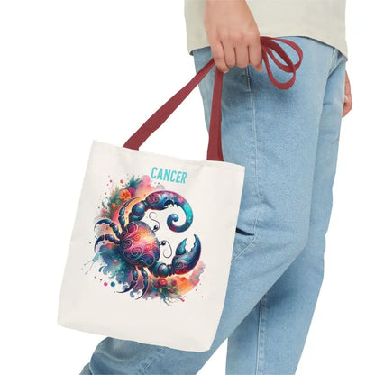 Cancer Zodiac Tote Bag with Black Cotton Handles - Three Sizes Available - Bags