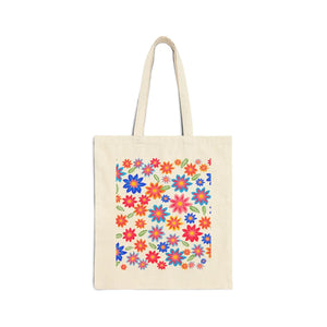Bright Retro Floral Canvas Tote - Sturdy Cotton - Dipaliz - Bags