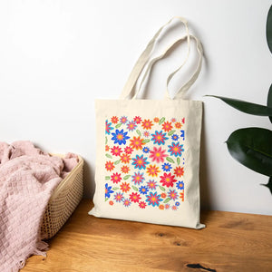 Bright Retro Floral Canvas Tote - Sturdy Cotton - Dipaliz - Bags