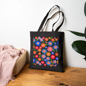 Bright Retro Floral Canvas Tote - Sturdy Cotton - Dipaliz - Bags