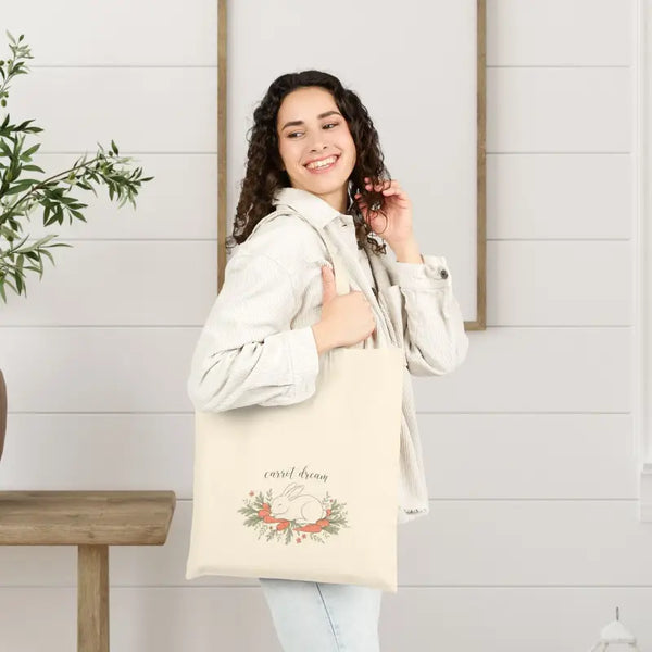 Canvas Tote Bag - Carrot Dreams Easter Bunny Design - Dipaliz - Natural / 15’’ x 16’’ Gifts Online