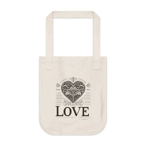 Organic Canvas Tote Bag - Heart with Text Love - Dipaliz - Bags