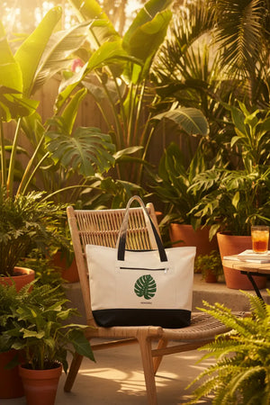 Large Monstera Leaf Tote Bag - Eco Canvas Market - Dipaliz - Bags