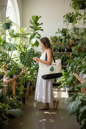 Large Monstera Leaf Tote Bag - Eco Canvas Market - Dipaliz - Bags