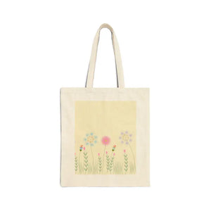 Cotton Canvas Tote - Pastel Floral Garden Design - Dipaliz - Natural / 15’’ x 16’’ - Bags