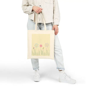 Cotton Canvas Tote - Pastel Floral Garden Design - Dipaliz - Natural / 15’’ x 16’’ - Bags