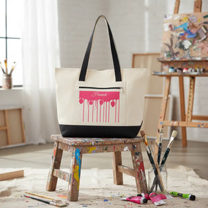 Custom Pink Paint Drip Canvas Tote Bag - Heavy Cotton - Dipaliz - Bags