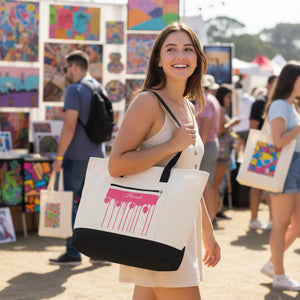 Custom Pink Paint Drip Canvas Tote Bag - Heavy Cotton - Dipaliz - Bags