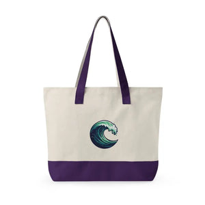 Bags - Canvas Tote Bag Wave Graphic Zippered Beach Dipaliz