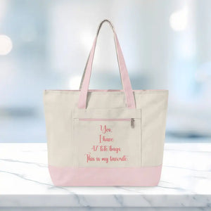 Bags - Canvas Tote Bag with Favorite Zippered Pocket - Dipaliz 18’’ x 14’’ 4.5’’ / Natural/light Pink