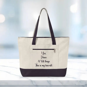 Bags - Canvas Tote Bag with Favorite Zippered Pocket - Dipaliz 18’’ x 14’’ 4.5’’ / Natural/navy