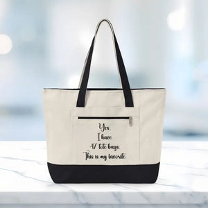 Bags - Canvas Tote Bag with Favorite Zippered Pocket - Dipaliz 18’’ x 14’’ 4.5’’ / Natural/black